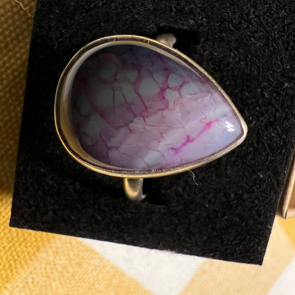 Purple Pink White Dragon Agate Teardrop Ring